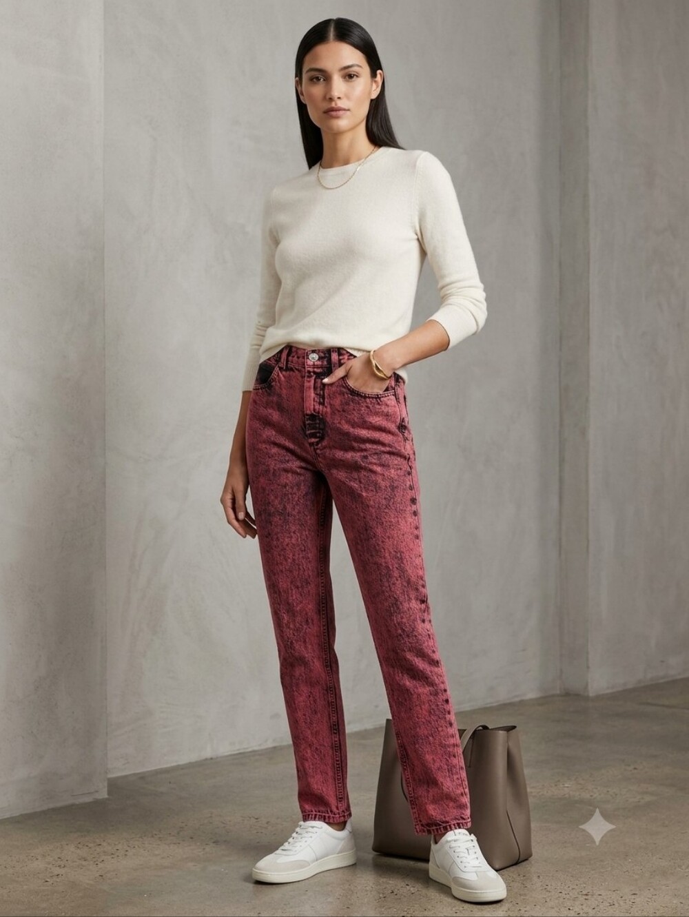 Rachel Comey Pink Red Acid Wash High Rise Straight Leg Jeans Sz 2 / S